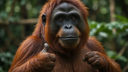 Naklejka premium Friendly orangutan making a thumbs-up.