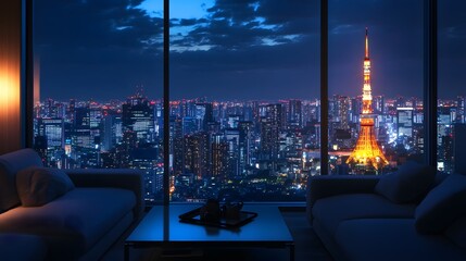 Night View Of Tokyo Cityscape From Apartment Window
