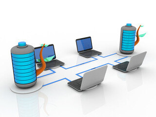 3d rendering technology Computer network with green energy battery