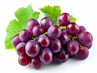 Fototapeta premium Ripe fresh organic grape cluster with deep purple color and lush green leaves