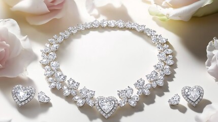 Elegant jewelry set adorned with sparkling gemstones and hearts.