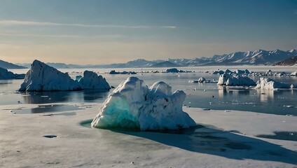 Frozen Baikal Lake on a sunny February day, bubbles near Ogoy Island rocks.