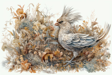 Fototapeta premium bird in a field among autumn grass., watercolor style, 