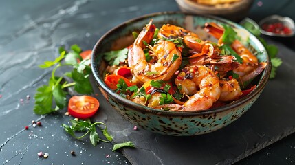 Prawn balti an fresh dish served in the typical dishware
