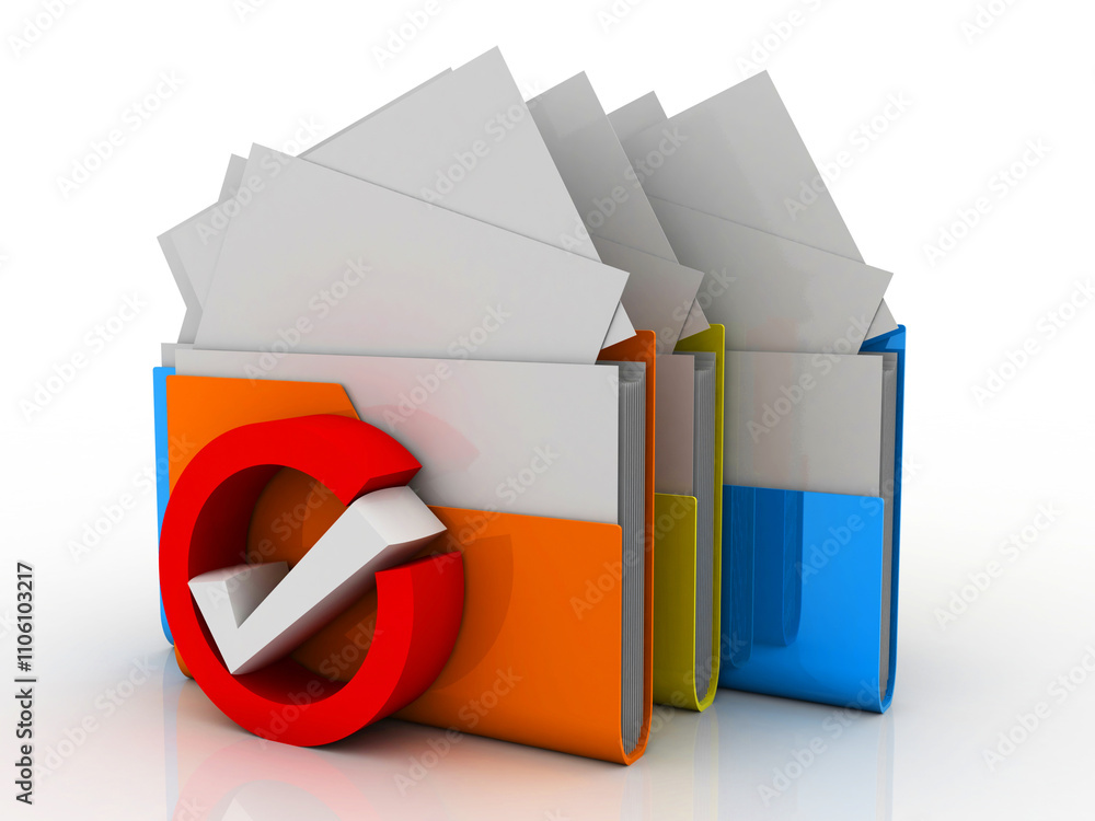 Aufkleber 3d rendering file folder with green check mark