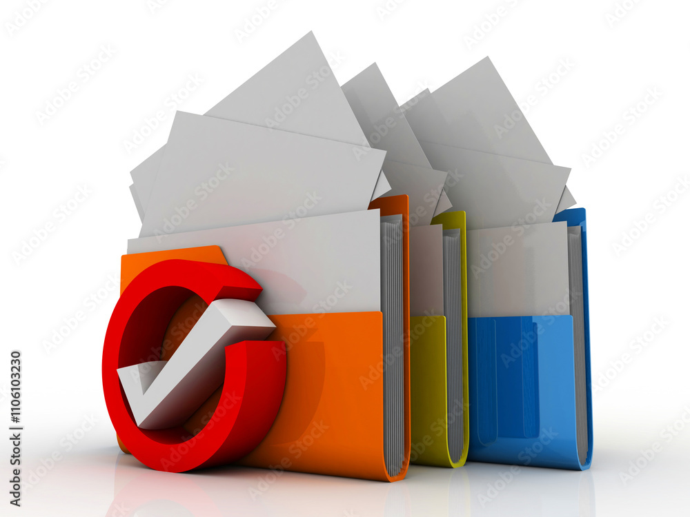 Aufkleber 3d rendering file folder with green check mark