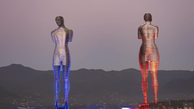 Time lapse of moving illuminated sculpture Ali and Nino