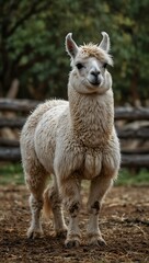 Obraz premium Full-body shot of a white llama standing.