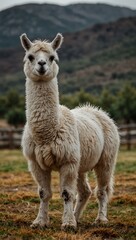 Fototapeta premium Full-body shot of a white llama standing.