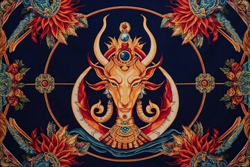 Fototapeta premium Dark Tapestry Design Featuring Traditional Baphomet Weaving Techniques