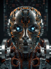 Futuristic AI robot with exposed circuits.