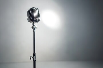 Retro microphone under spotlight on stage