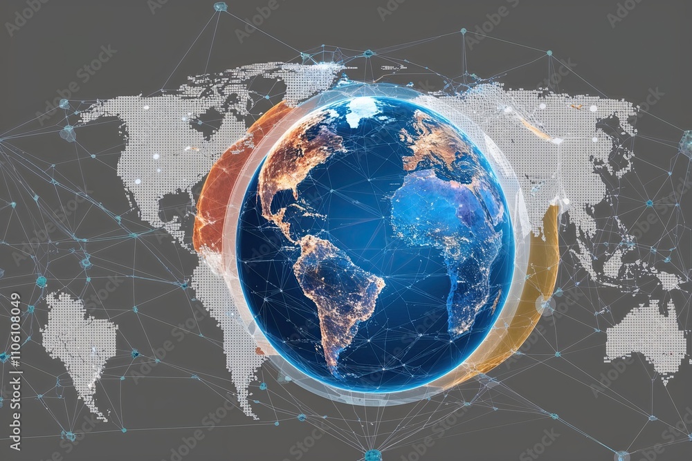 Poster global connectivity visualization digital networking and data insights for international commerce