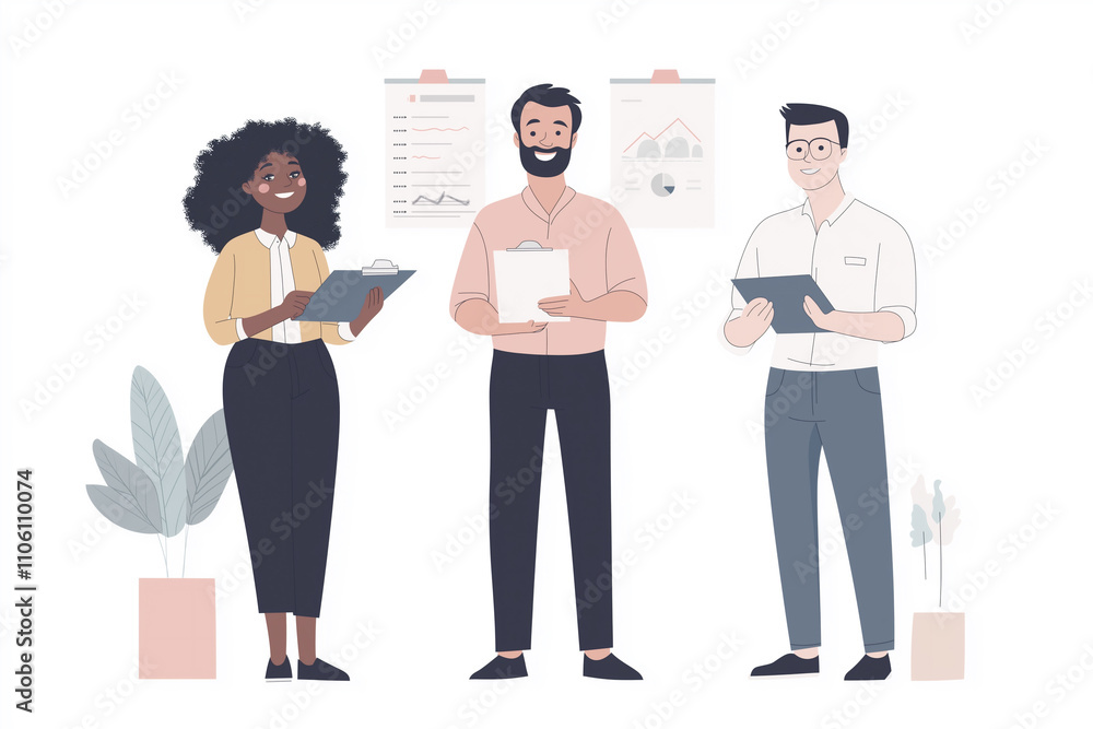 Poster group of diverse professionals collaborating in a modern office setting. generative ai