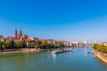 Obraz premium Skyline of Basel Switzerland with Rhine River
