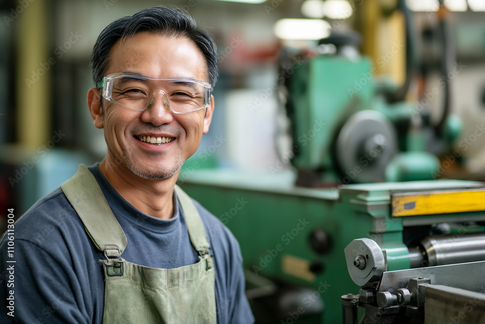 Aufkleber skilled machinist working in a workshop smiling confidently. generative ai