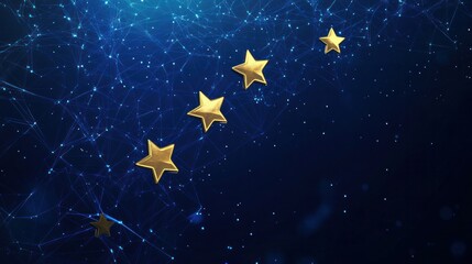 Fototapeta premium A digital low-poly style design of a five-star review above a chat bubble.