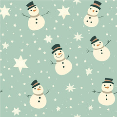Vector Simple Christmas pattern of stylized snowmen and stars