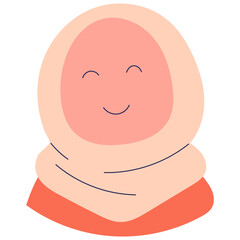 Hijab girl cute drawing vector. Muslim girl in different expression vector. Hijab emoji girl kawaii characters in peach scarf.