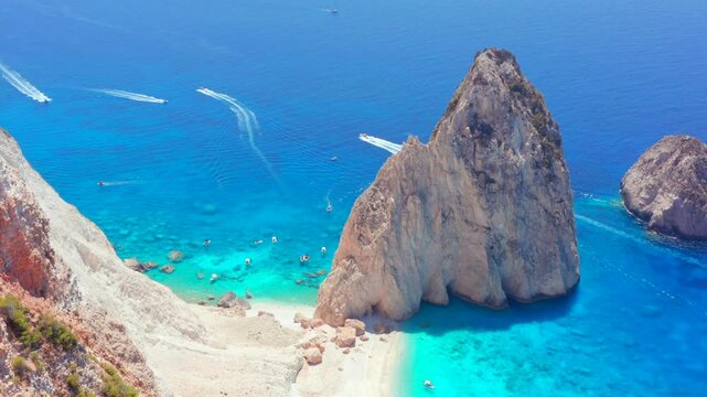 Blue Caves located between Aghios Nikolas and Cape Skinnari. Blue caves in zakynthos, Greece. Potamitis Dive Spot, Zakynthos, greece. Skinari View Point. Aerial drone view Turquoise ionian sea in gree