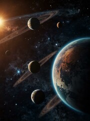 Naklejka premium Galaxy and planet illustration in space.