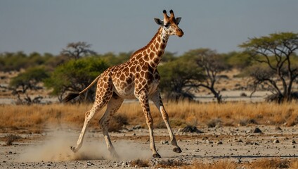 Obraz premium Galloping giraffe in Etosha National Park, Namibia.