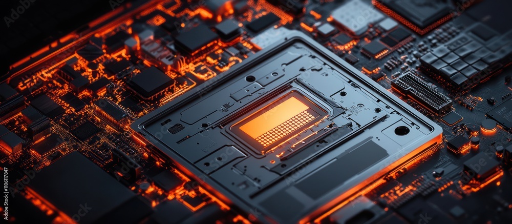 Aufkleber close-up of a glowing processor chip with intricate circuit board details.