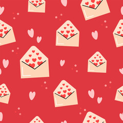 Seamless Valentine's Day Pattern with Envelopes with Heart. Vector background for design