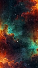 Fototapeta premium Geometric shapes with nebula textures in a fiery sky.