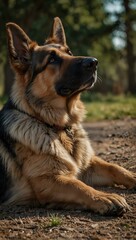 Fototapeta premium German Shepherd lying down, calm and thoughtful.
