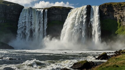 Obraz premium Giant waterfall swept by the wind.
