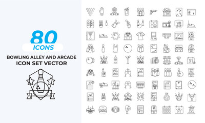 Bowling Alley and Arcade icon set vector pack Collection Layout Vector Icon Template. Vector illustration in line style of icons