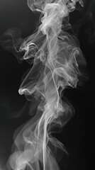 Obraz premium Faint gray smoke trails behind an invisible object on a black watercolor background, misty veil, abstract art