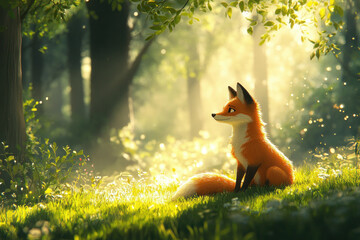 A fox basking in the sunlight amidst tall grass.