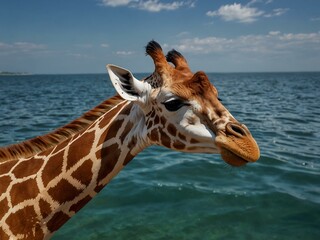 Obraz premium Giraffe swimming in the sea.