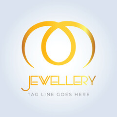 Fototapeta premium Golden ring, jewelry logo, jewelry shop logo, golden color, unique shape, sparkle diamond, unique logo, creative logo, silver background