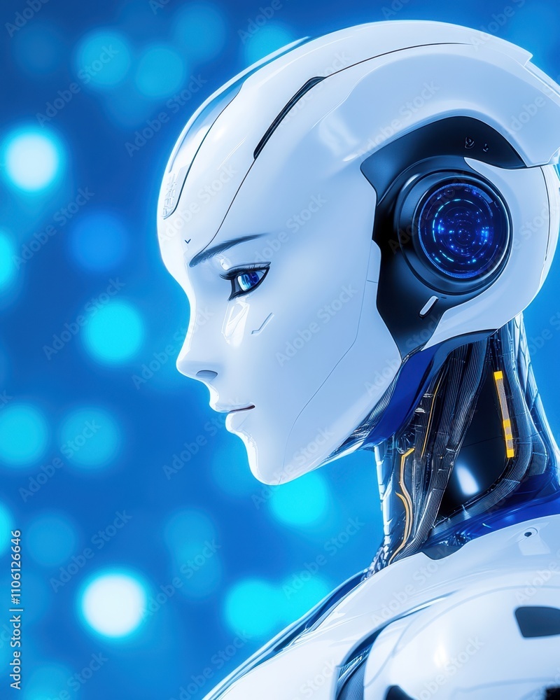Poster exploring human-like ai robotics in futuristic realms