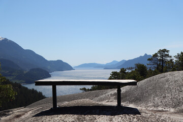 Hiking Viewpoint Wooden Bench Relaxing Photo