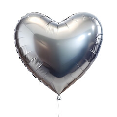 Silver balloon in heart shape isolated on transparent background. AI Generative