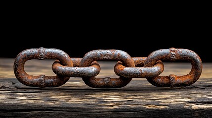 Obraz premium Close-up of a rusty metal chain on weathered wood