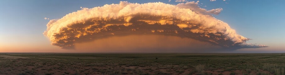 Obraz premium An expansive evening sky with a panorama of blue, white, and orange clouds