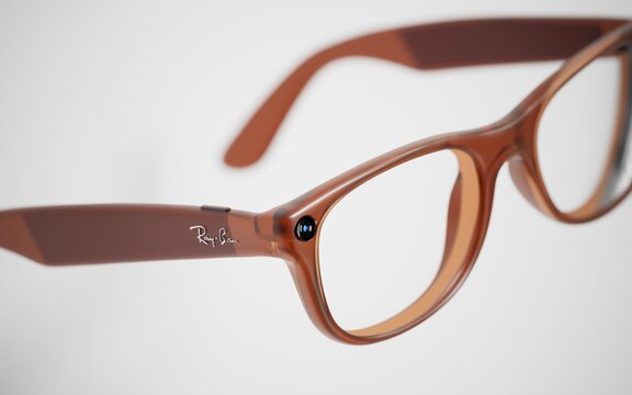 Meta Glasses with Ray Ban logo and the built-in camera. Calgary Alberta Canada November 28 2024	
