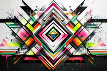 Fototapeta premium Abstract geometric mural with vibrant colors and sharp angles.