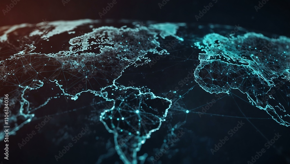 Poster global network visualization over a world map.