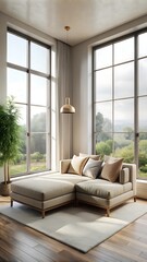 Art deco interior design of modern living room, home with fireplace and multi-colour wall.