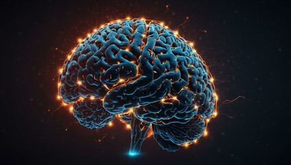 Obraz premium Glowing brain illustration with neural connections, symbolizing cognitive function.