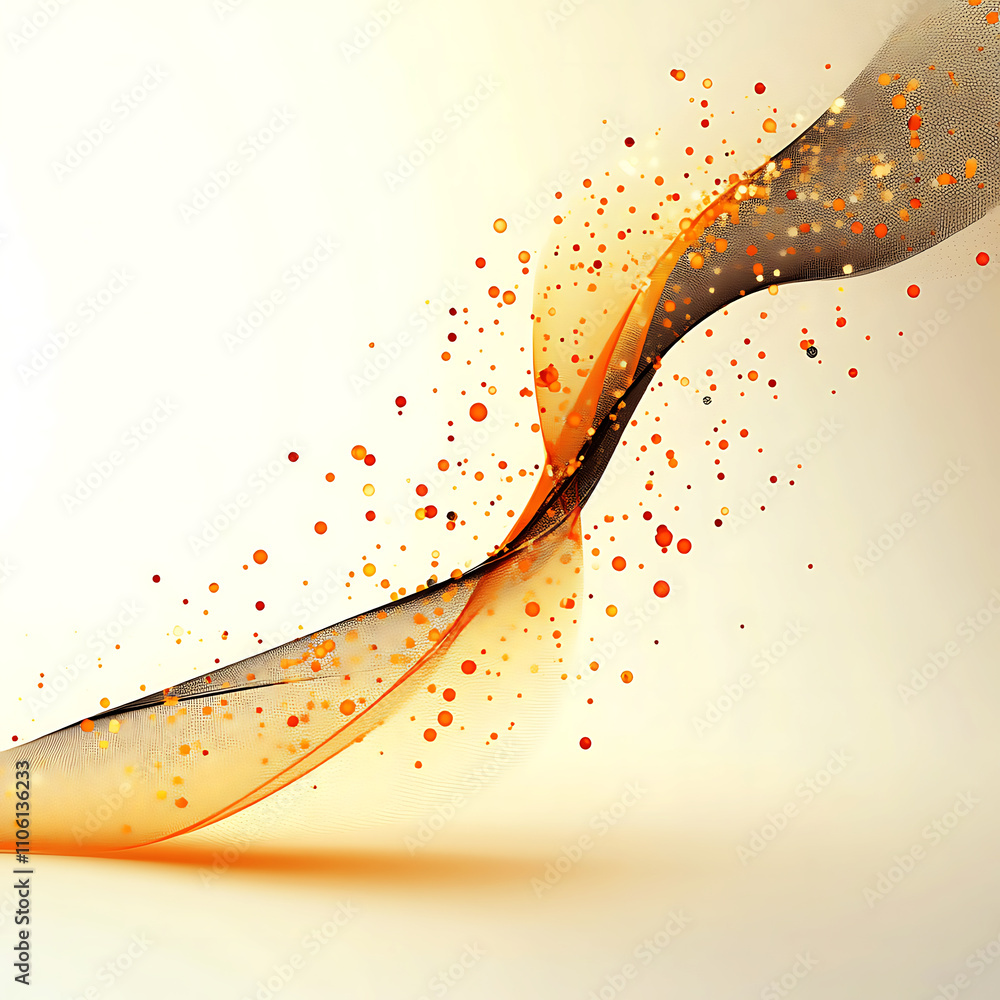 Poster abstract orange and black flowing lines with glittering particles. an abstract design featuring flow