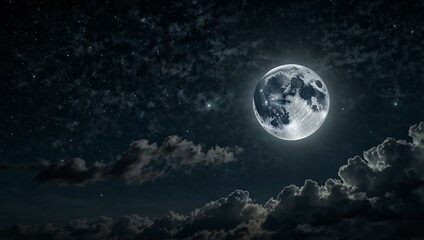 Naklejka premium Glowing full moon in a starry sky, serene and bright.