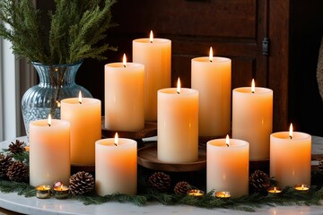 Cozy Group of Classic Pillar Candles Radiating Warmth