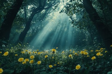 Springtime nature, showcasing a lovely landscape of green grass and trees
